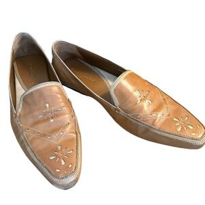 Cole Haan 202896 Women's Floral Laser-Cut Tan Leather Driver Loafers Brazil  8B